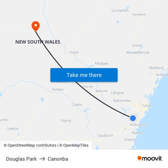 Douglas Park to Canonba map