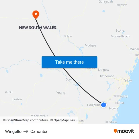 Wingello to Canonba map