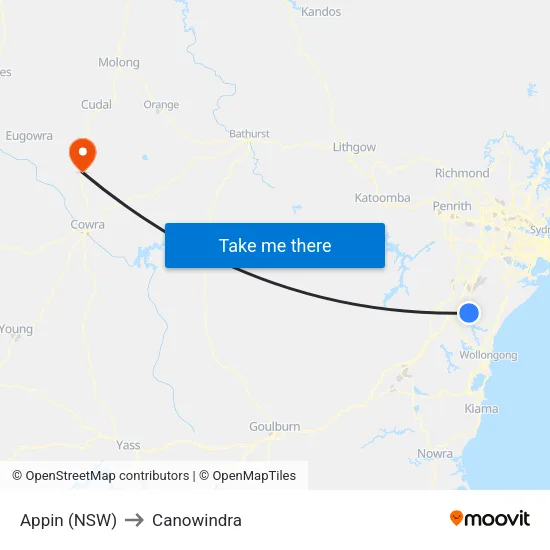 Appin (NSW) to Canowindra map
