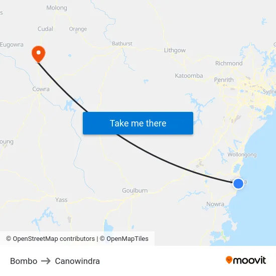 Bombo to Canowindra map