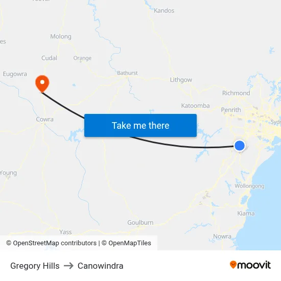 Gregory Hills to Canowindra map