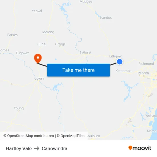 Hartley Vale to Canowindra map