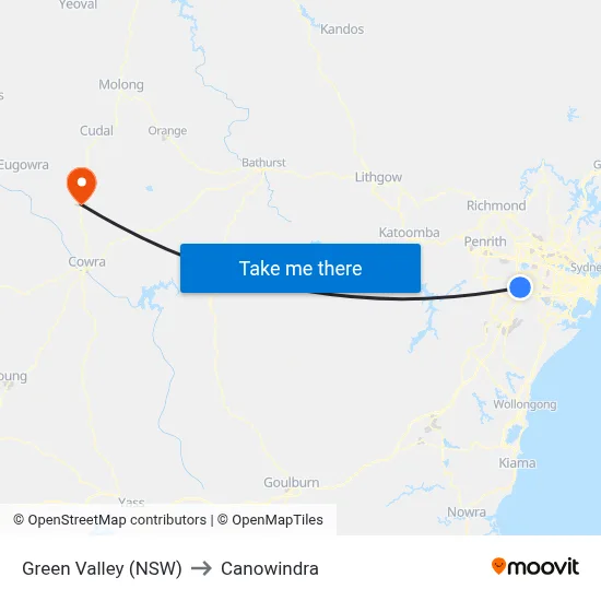 Green Valley (NSW) to Canowindra map