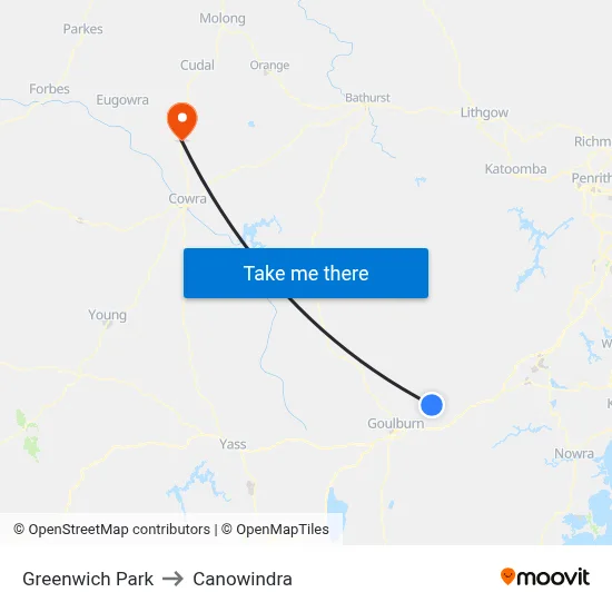 Greenwich Park to Canowindra map