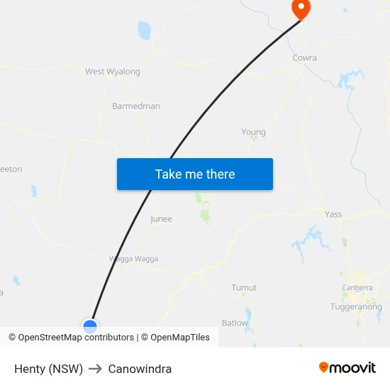 Henty (NSW) to Canowindra map