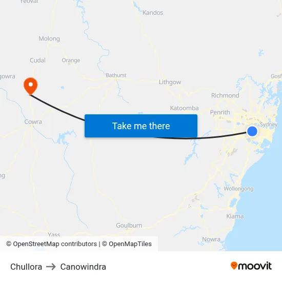Chullora to Canowindra map