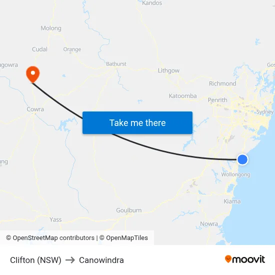 Clifton (NSW) to Canowindra map