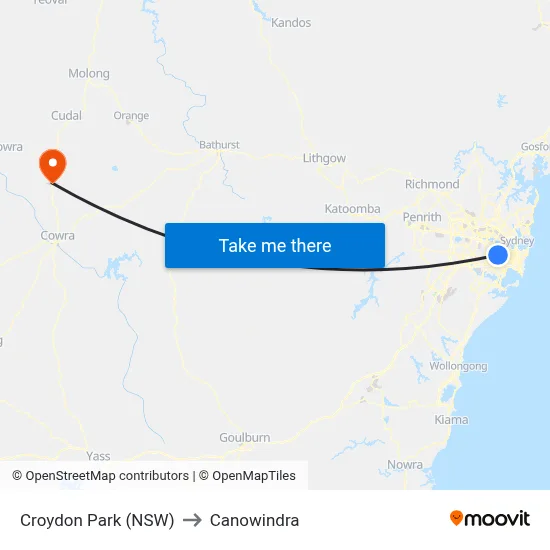 Croydon Park (NSW) to Canowindra map
