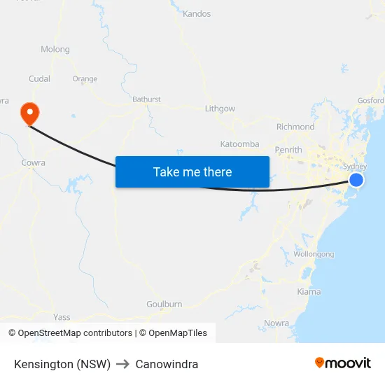Kensington (NSW) to Canowindra map