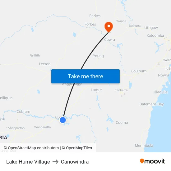 Lake Hume Village to Canowindra map