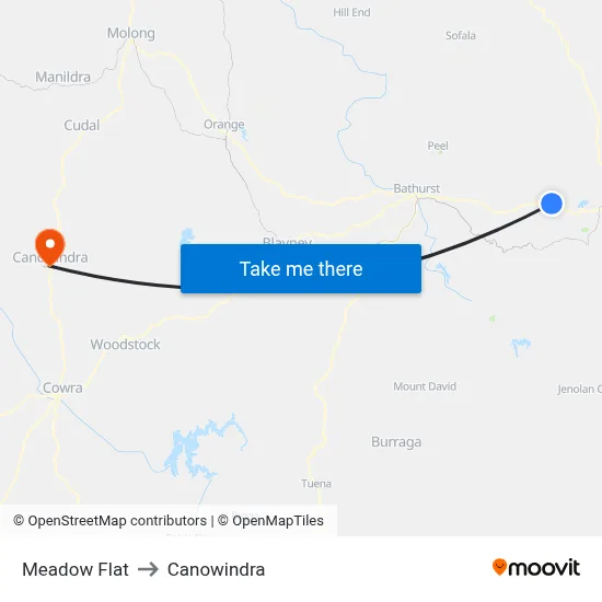 Meadow Flat to Canowindra map