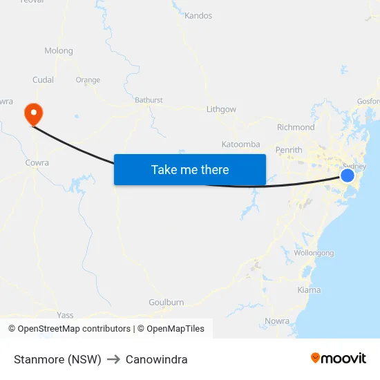 Stanmore (NSW) to Canowindra map