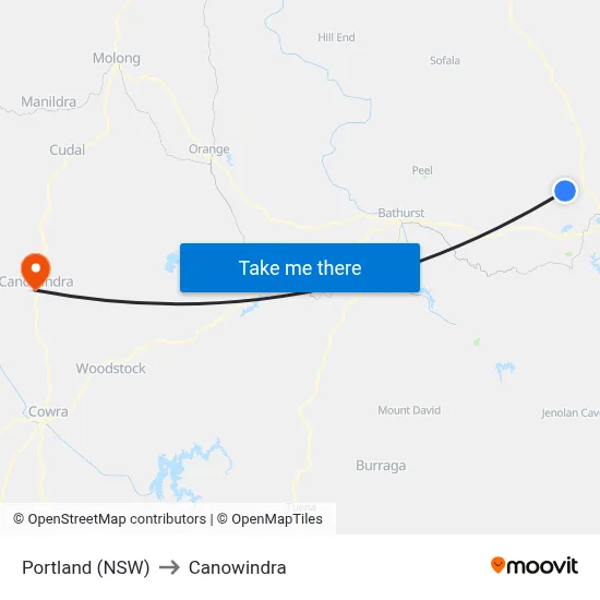 Portland (NSW) to Canowindra map