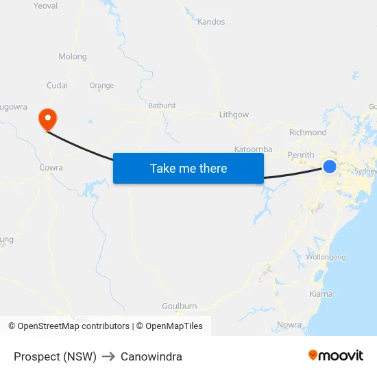 Prospect (NSW) to Canowindra map