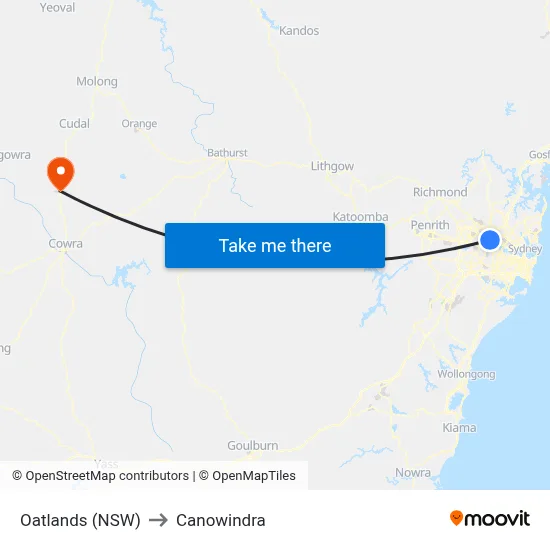 Oatlands (NSW) to Canowindra map