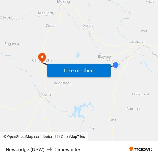 Newbridge (NSW) to Canowindra map