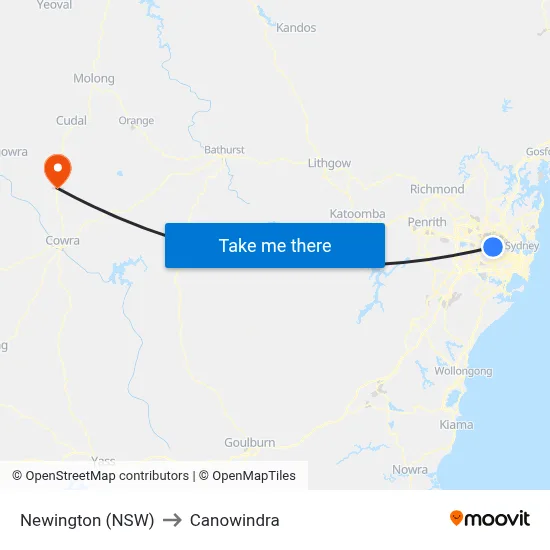 Newington (NSW) to Canowindra map