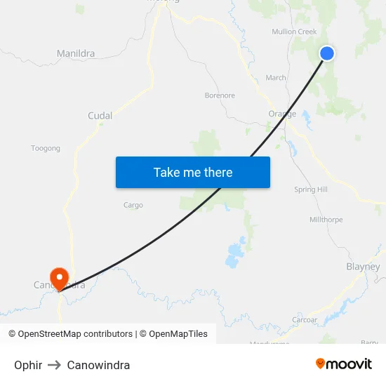 Ophir to Canowindra map