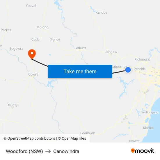 Woodford (NSW) to Canowindra map