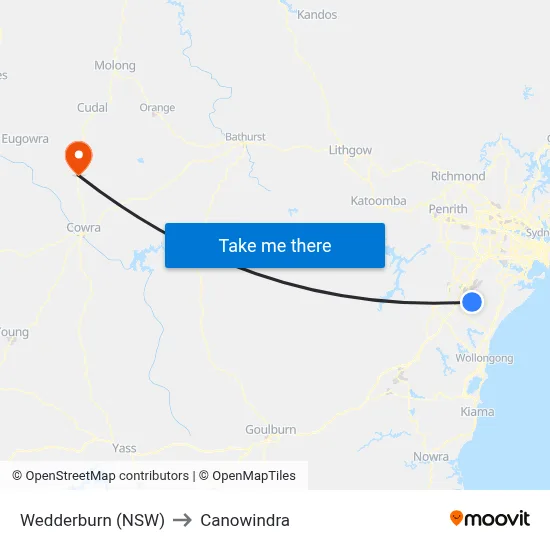 Wedderburn (NSW) to Canowindra map