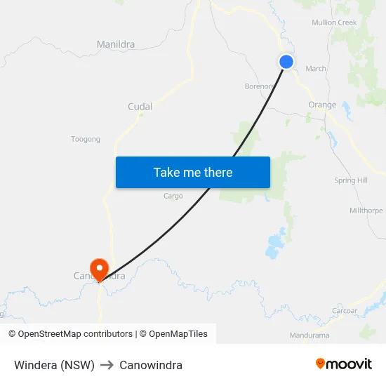 Windera (NSW) to Canowindra map