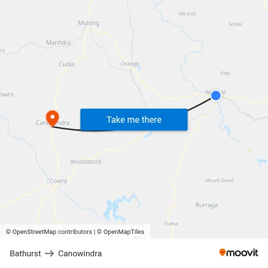Bathurst to Canowindra map