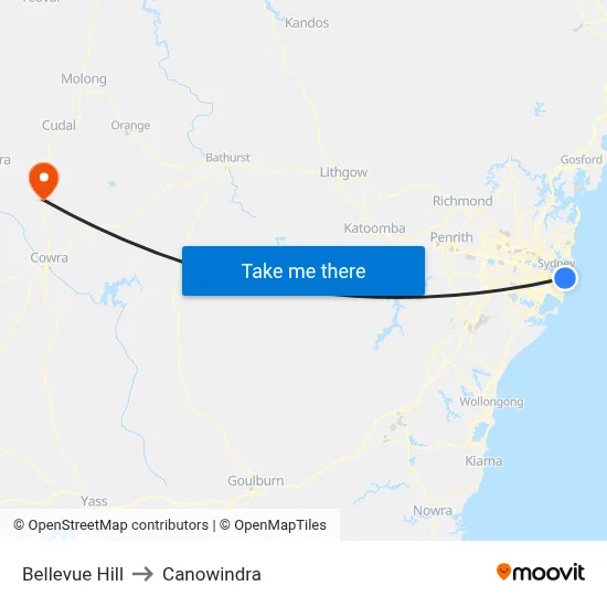 Bellevue Hill to Canowindra map
