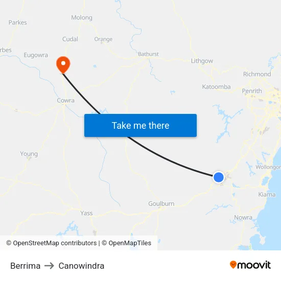 Berrima to Canowindra map