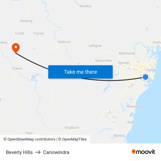 Beverly Hills to Canowindra map