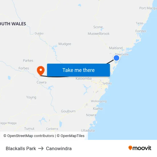 Blackalls Park to Canowindra map