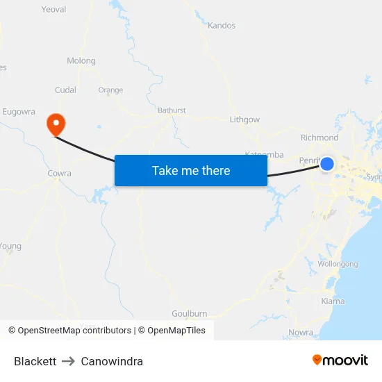 Blackett to Canowindra map