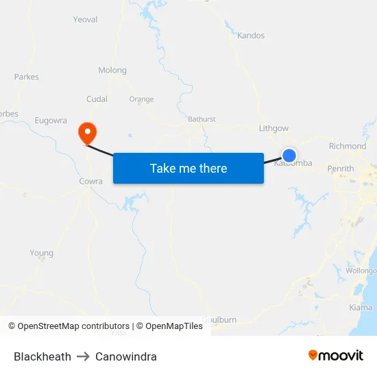 Blackheath to Canowindra map