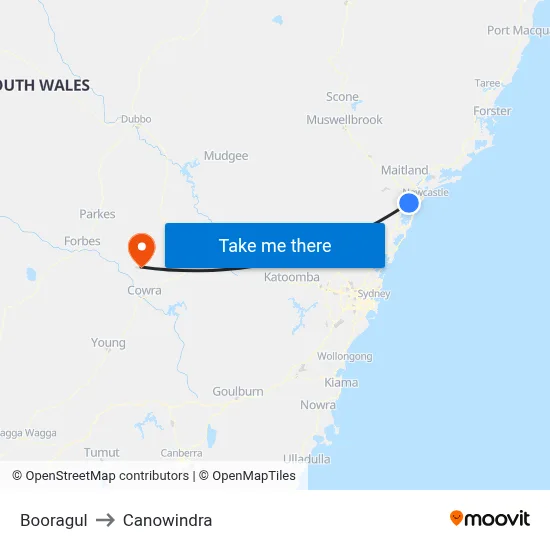 Booragul to Canowindra map