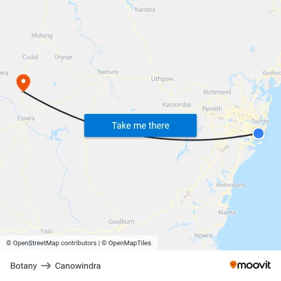Botany to Canowindra map