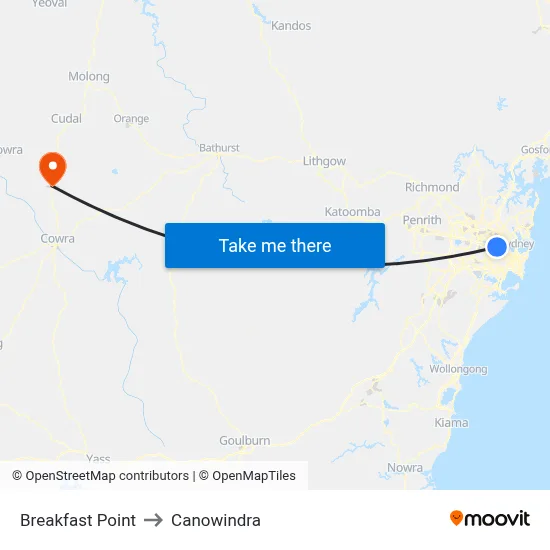 Breakfast Point to Canowindra map