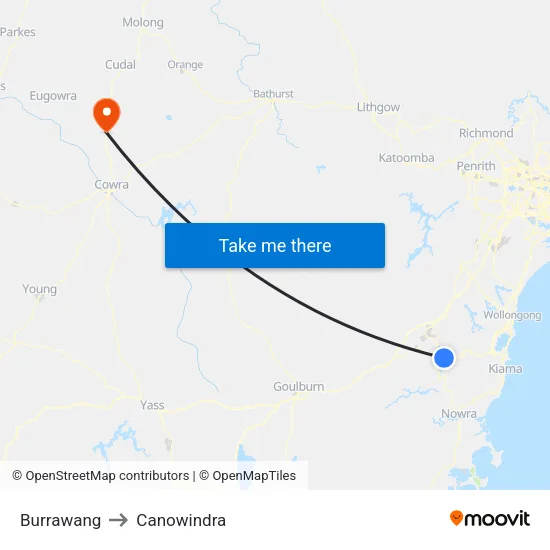 Burrawang to Canowindra map