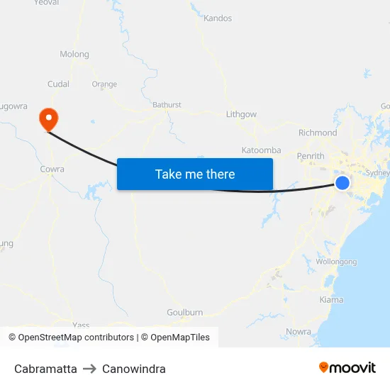 Cabramatta to Canowindra map