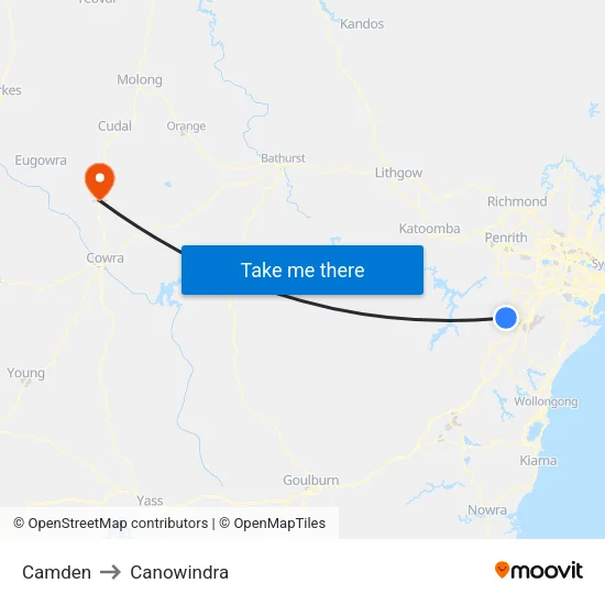 Camden to Canowindra map
