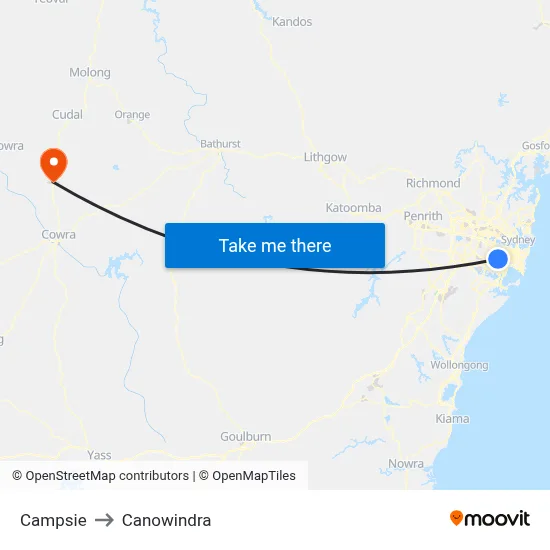 Campsie to Canowindra map