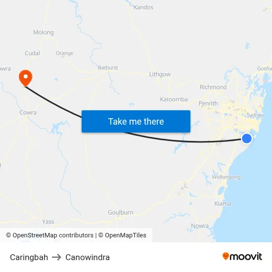 Caringbah to Canowindra map