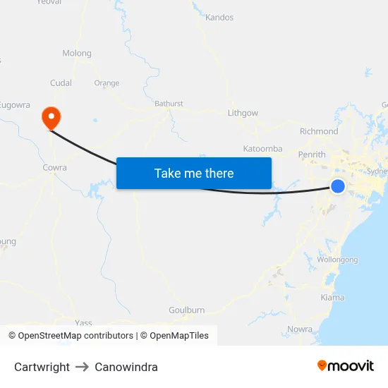 Cartwright to Canowindra map