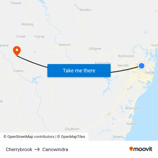 Cherrybrook to Canowindra map