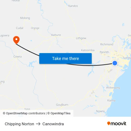 Chipping Norton to Canowindra map