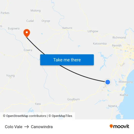 Colo Vale to Canowindra map