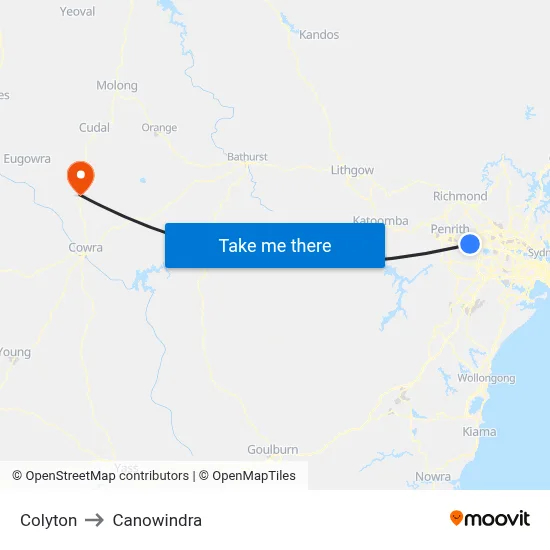 Colyton to Canowindra map