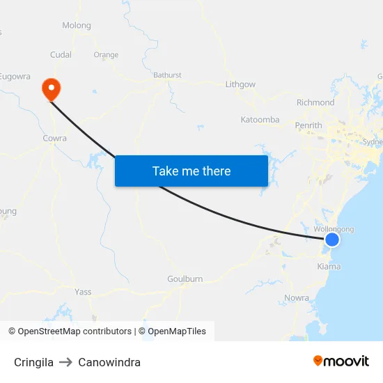 Cringila to Canowindra map