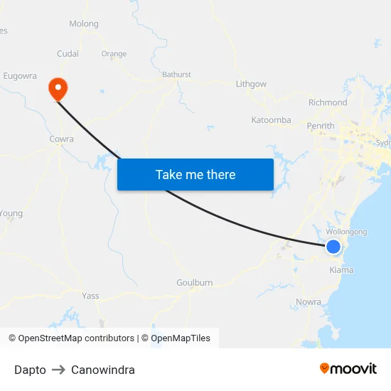 Dapto to Canowindra map