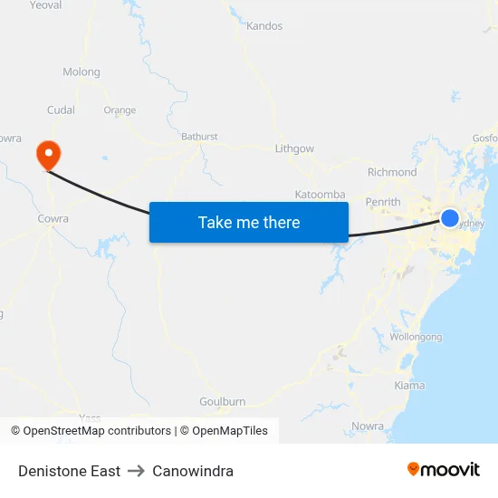 Denistone East to Canowindra map