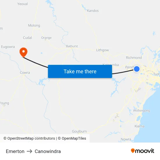 Emerton to Canowindra map