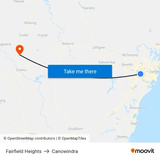 Fairfield Heights to Canowindra map